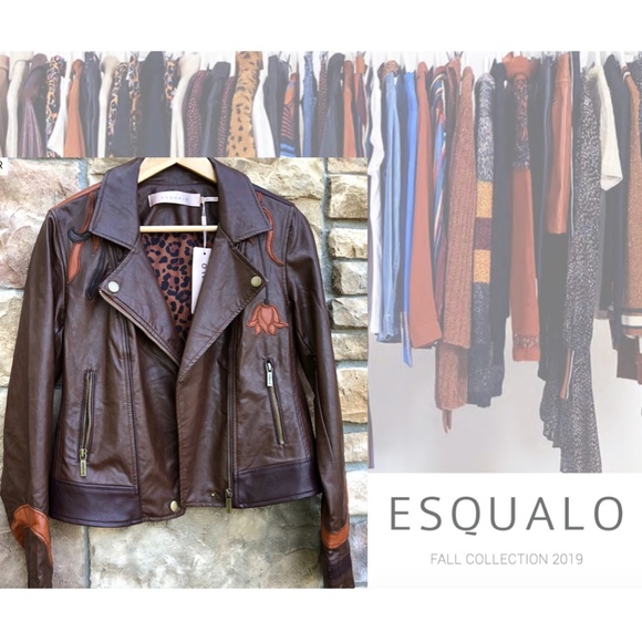 SOLD Esqualo Embroidered Vegan Leather Moto Jacket - Picture 1 of 5